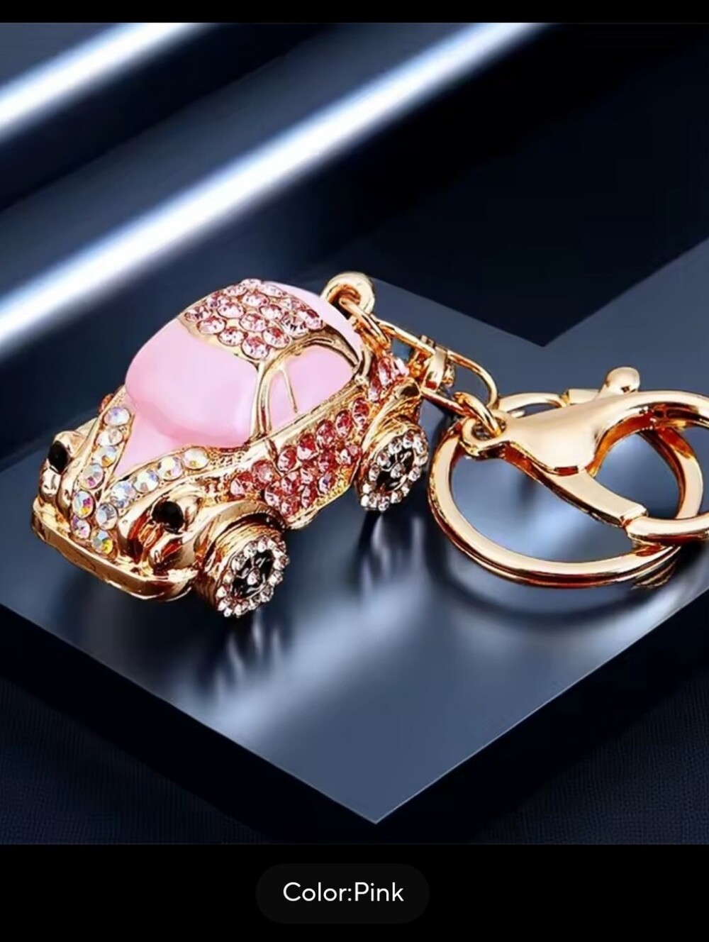 Pink Crystal Car Keychain Key & Card Holder Charm